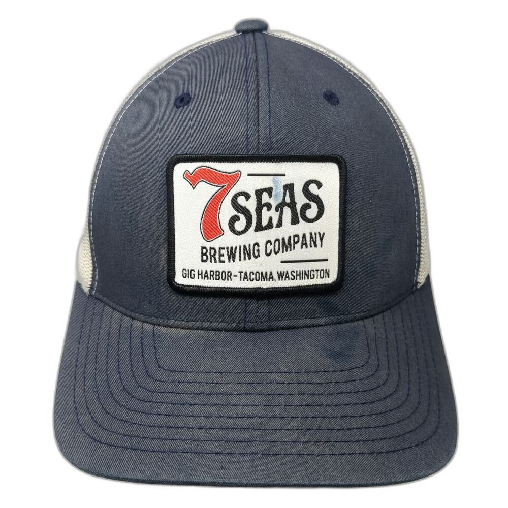 Yupoong Trucker Hat Blue White One Size Mesh Snapback 7 Seas Brewing Company